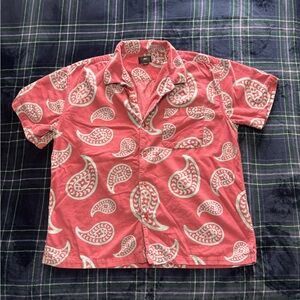 Men’s Obey Casual Coral Paisley Short-Sleeve Shirt Size L